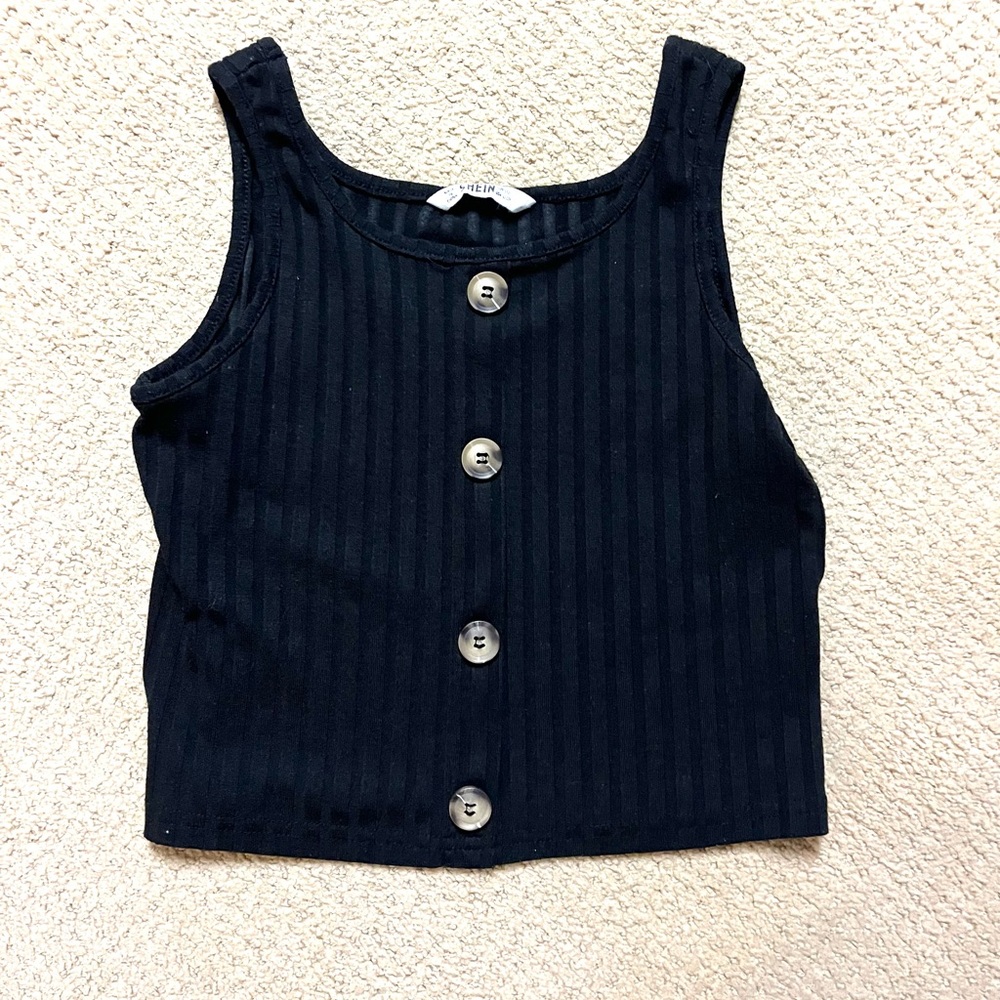 SHEIN Black Button Detail Ribbed Crooped Tank Girls size 11/12y